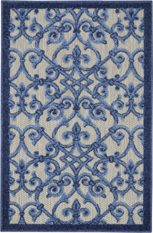 3' X 4' Blue And Gray Indoor Outdoor Area Rug