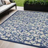 5' X 8' Blue And Gray Indoor Outdoor Area Rug