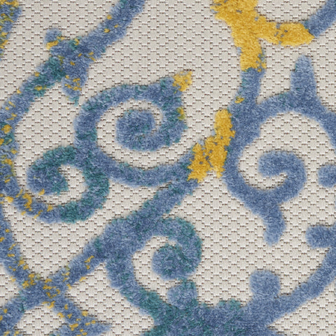 5' Ivory And Blue Round Indoor Outdoor Area Rug