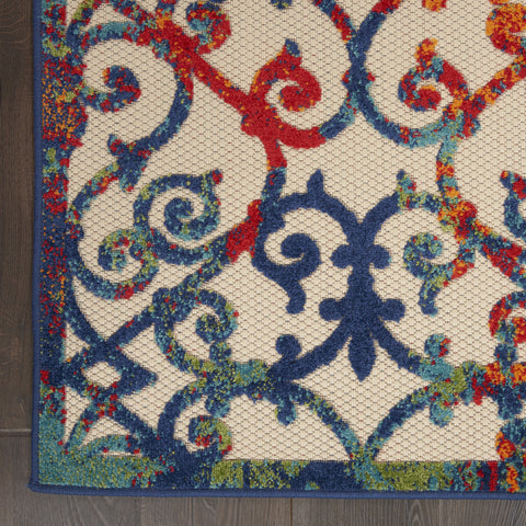 5' X 8' Ivory And Blue Indoor Outdoor Area Rug