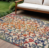 8' X 11' Ivory And Blue Indoor Outdoor Area Rug