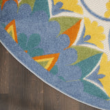 5' X 5' Ivory And Blue Round Floral Indoor Outdoor Area Rug