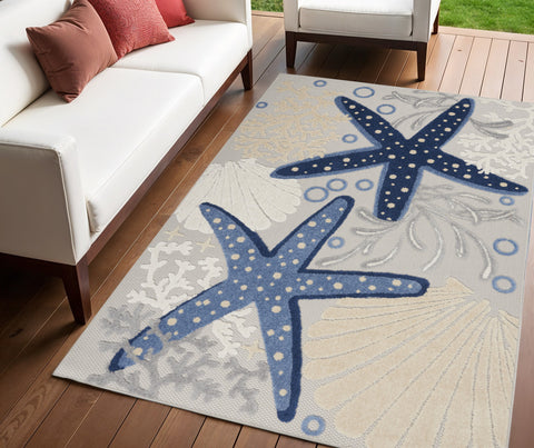 4' X 6' Blue And Gray Indoor Outdoor Area Rug