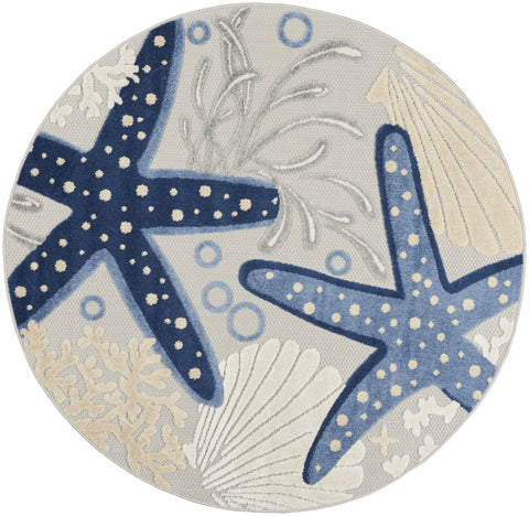 5' Blue And Gray Round Indoor Outdoor Area Rug