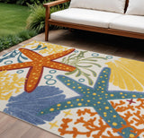 6' X 9' Yellow And Ivory Indoor Outdoor Area Rug