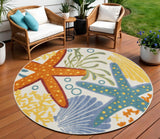 8' Yellow And Ivory Round Indoor Outdoor Area Rug