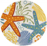 8' Yellow And Ivory Round Indoor Outdoor Area Rug