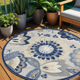 5' Blue And Gray Round Indoor Outdoor Area Rug