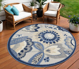 8' Blue And Gray Round Indoor Outdoor Area Rug