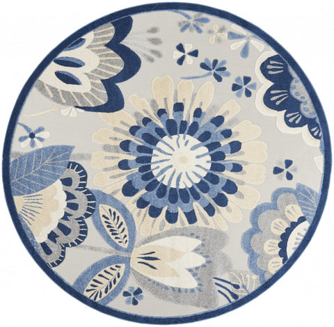 8' Blue And Gray Round Indoor Outdoor Area Rug