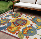 6' X 9' Yellow And Ivory Indoor Outdoor Area Rug