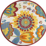 8' Yellow And Ivory Round Indoor Outdoor Area Rug