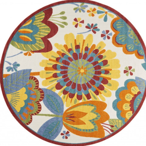 8' Yellow And Ivory Round Indoor Outdoor Area Rug