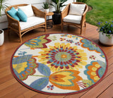 8' Yellow And Ivory Round Indoor Outdoor Area Rug