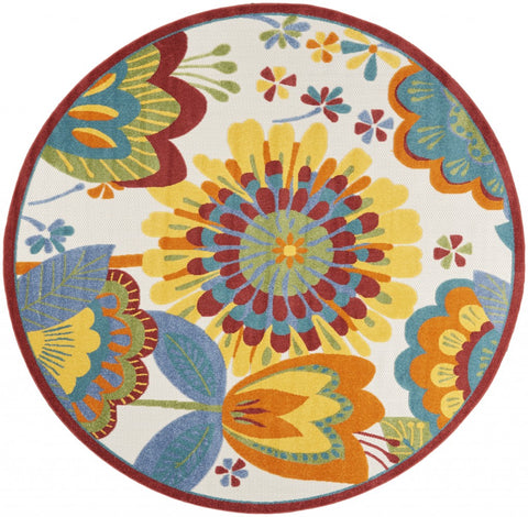 8' Yellow And Ivory Round Indoor Outdoor Area Rug