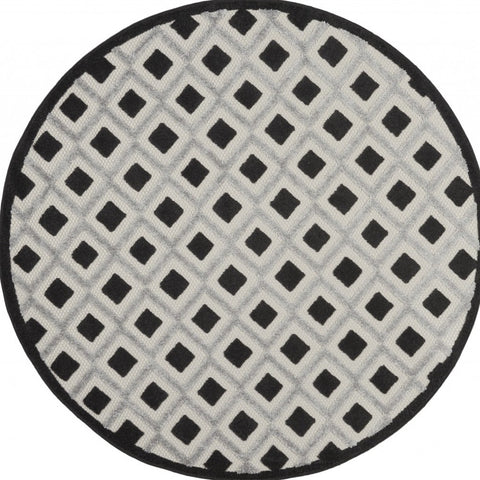 4' Black And White Round Indoor Outdoor Area Rug