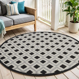 4' Black And White Round Indoor Outdoor Area Rug