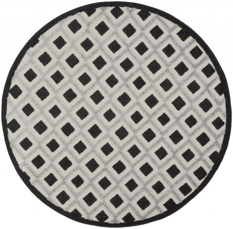 5' Black And White Round Indoor Outdoor Area Rug