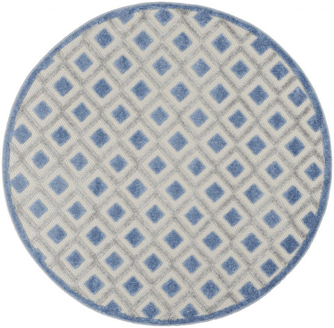 4' Blue And Gray Round Indoor Outdoor Area Rug