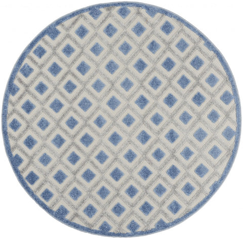 4' Blue And Gray Round Indoor Outdoor Area Rug