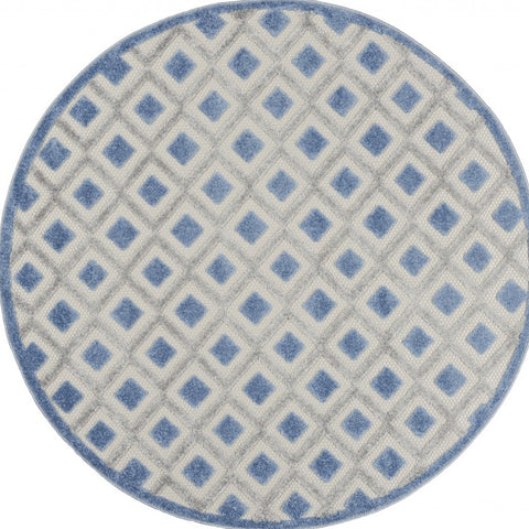 5' Blue And Gray Round Indoor Outdoor Area Rug