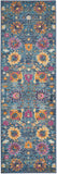 6' Blue And Orange Floral Distressed Runner Rug