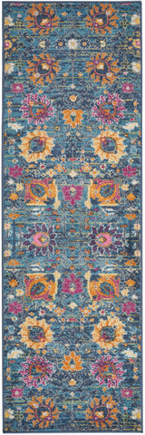 6' Blue And Orange Floral Distressed Runner Rug