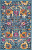 2' X 3' Blue And Orange Floral Distressed Area Rug