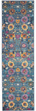 8' Blue And Orange Floral Distressed Runner Rug