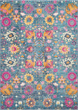 5' X 7' Blue And Orange Floral Distressed Area Rug