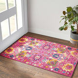 2' X 3' Fuchsia And Orange Floral Distressed Area Rug