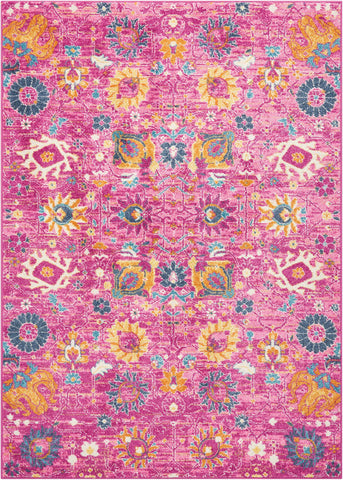 4' X 6' Fuchsia And Orange Floral Distressed Area Rug