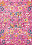 5' X 7' Fuchsia And Orange Floral Distressed Area Rug
