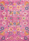 5' X 7' Fuchsia And Orange Floral Distressed Area Rug