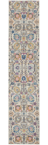10' Ivory And Blue Floral Runner Rug