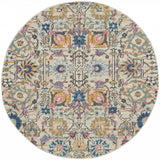 4' Ivory And Blue Floral Round Rug