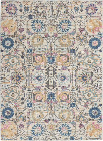 5' X 7' Ivory And Blue Floral Area Rug