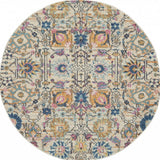 5' Ivory And Blue Floral Round Rug