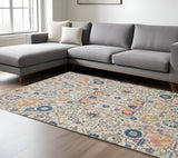 7' X 10' Ivory And Blue Floral Area Rug