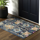 2' X 3' Navy Blue Yellow And Pink Floral Area Rug