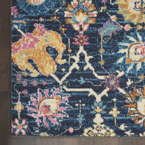 2' X 3' Navy Blue Yellow And Pink Floral Area Rug