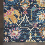 10' Navy Blue Yellow And Pink Floral Runner Rug