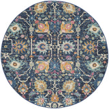 4' Navy Blue Yellow And Pink Floral Round Rug
