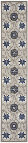 12' Blue And Gray Indoor Outdoor Runner Rug