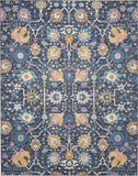 7' X 10' Navy Blue Yellow And Pink Floral Area Rug