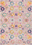 7' X 10' Silver Gray And Pink Floral Distressed Area Rug