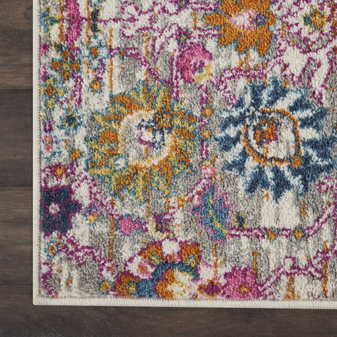 7' X 10' Silver Gray And Pink Floral Distressed Area Rug