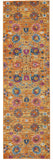 8' Blue And Orange Floral Distressed Runner Rug