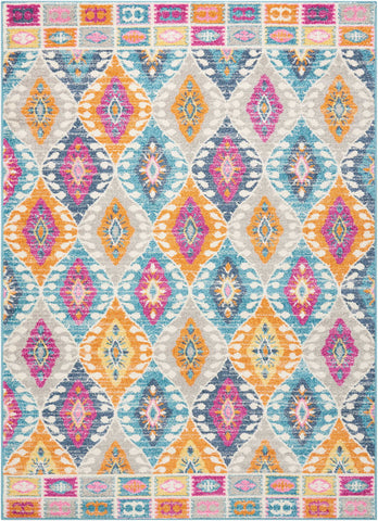 4' X 6' Gray Blue And Orange Ogee Distressed Area Rug