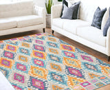 5' X 7' Gray Blue And Orange Ogee Distressed Area Rug